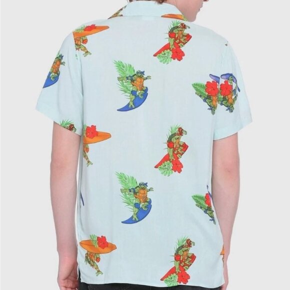 Teenage Mutant Ninja Turtles Surf Woven Blue Button Up Shirt Mens Medium NWT - Picture 2 of 2